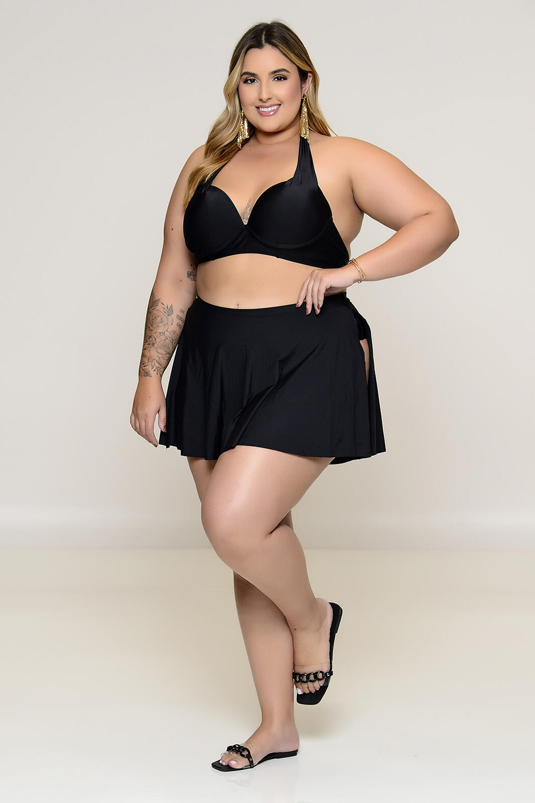 Biquíni Plus Size com Saída Embutida Preto