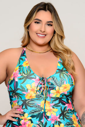 Maiô Plus Size com Bojo e Saída Embutida Verde Água