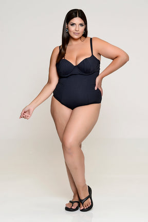 Maiô Plus Size Zero Barriga Com Bojo Preto