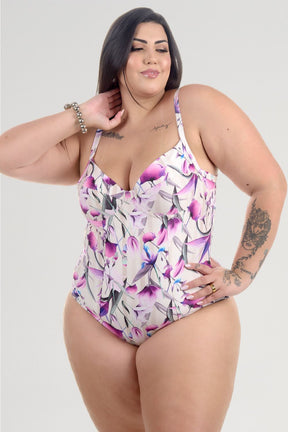 Maiô Plus Size Zero Barriga Estampado Bege