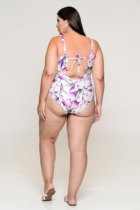 Maiô Plus Size Zero Barriga Estampado Bege