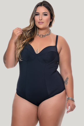 Maiô Plus Size Zero Barriga Preto