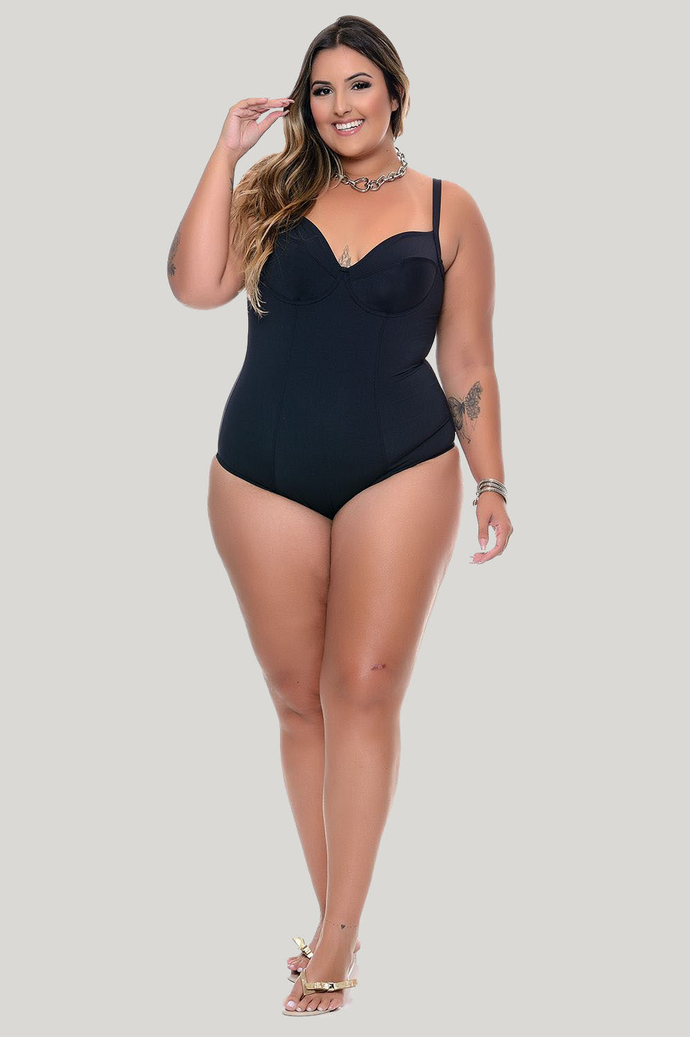 Maiô Plus Size Zero Barriga Preto