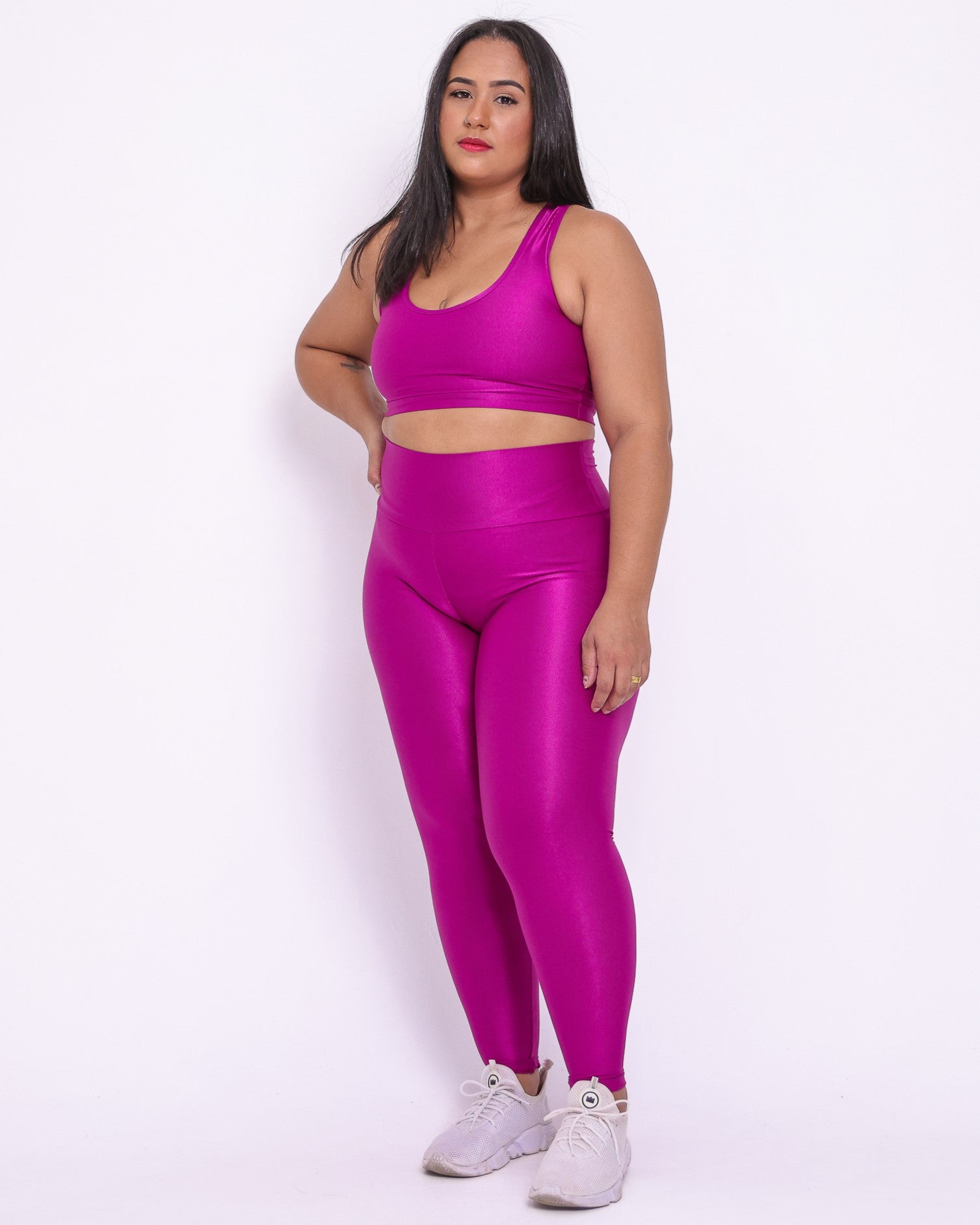 Conjunto Legging Curve Plus Size Rosa Uva + Top Nadador