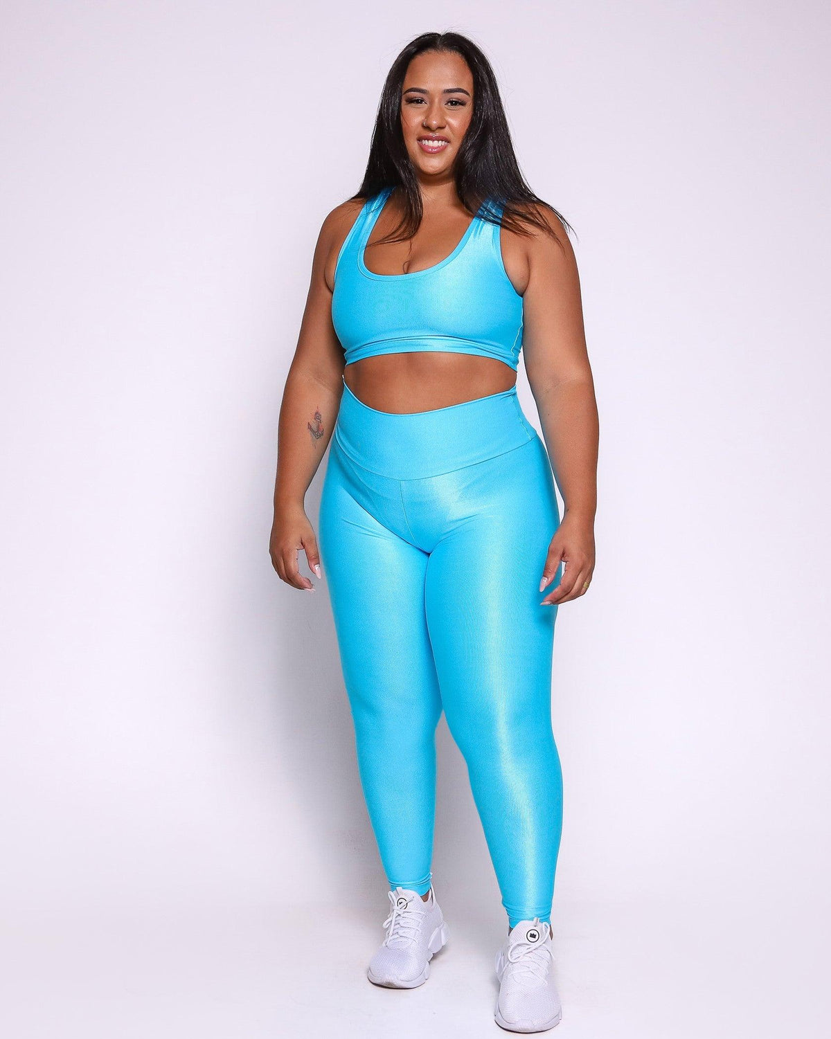 Conjunto Legging Curve Plus Size Azul Nuvem + Top Nadador