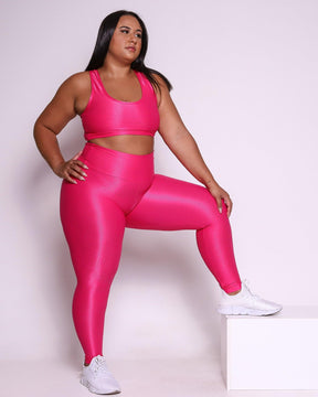 Conjunto Legging Curve Plus Size Rosa Pitaya + Top Nadador