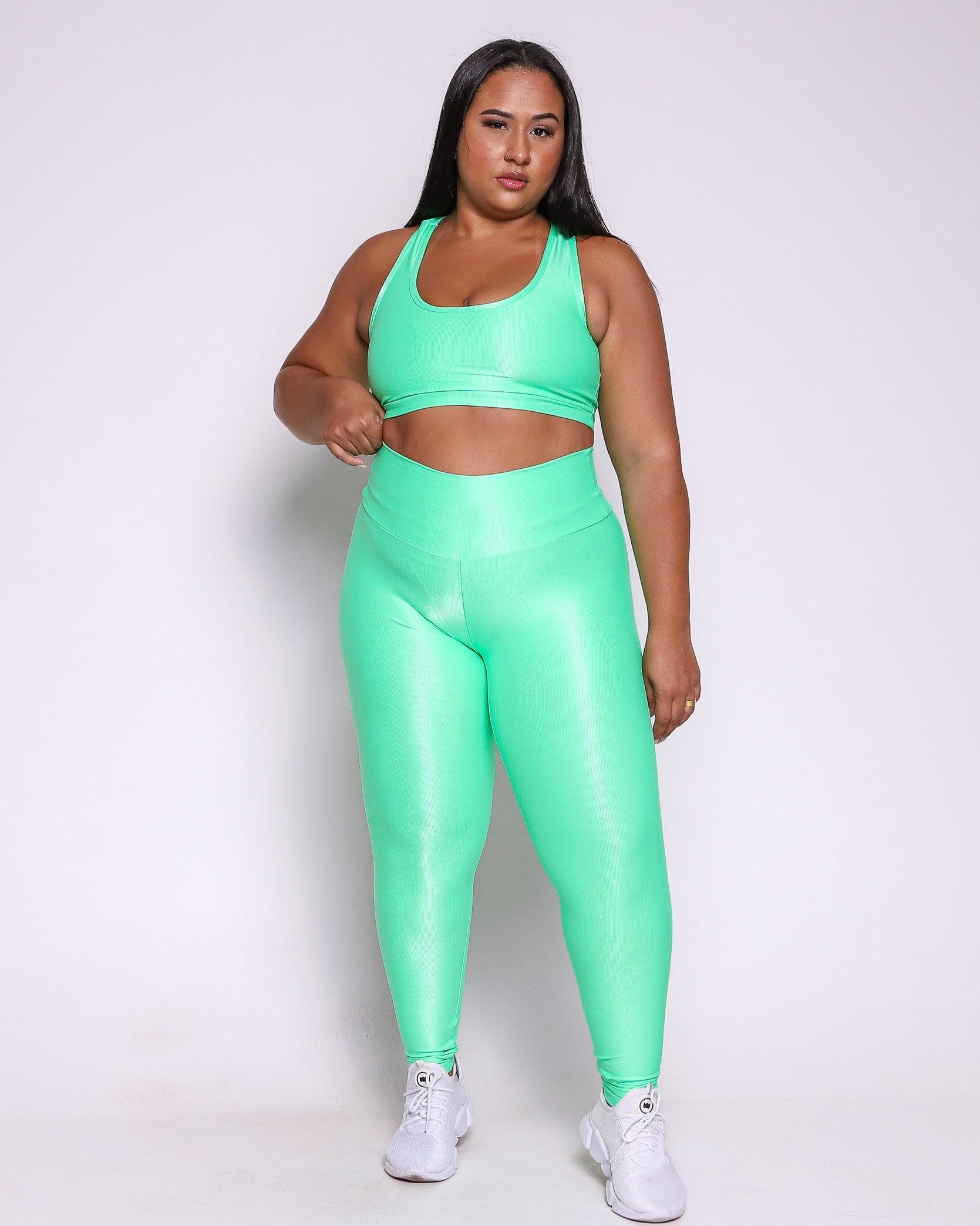 Conjunto Legging Curve Plus Size Verde Flúor + Top Nadador