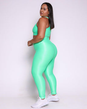 Conjunto Legging Curve Plus Size Verde Flúor + Top Nadador