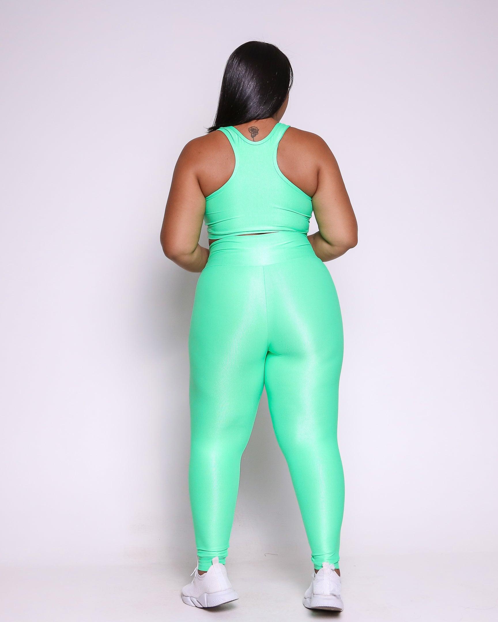 Conjunto Legging Curve Plus Size Verde Flúor + Top Nadador