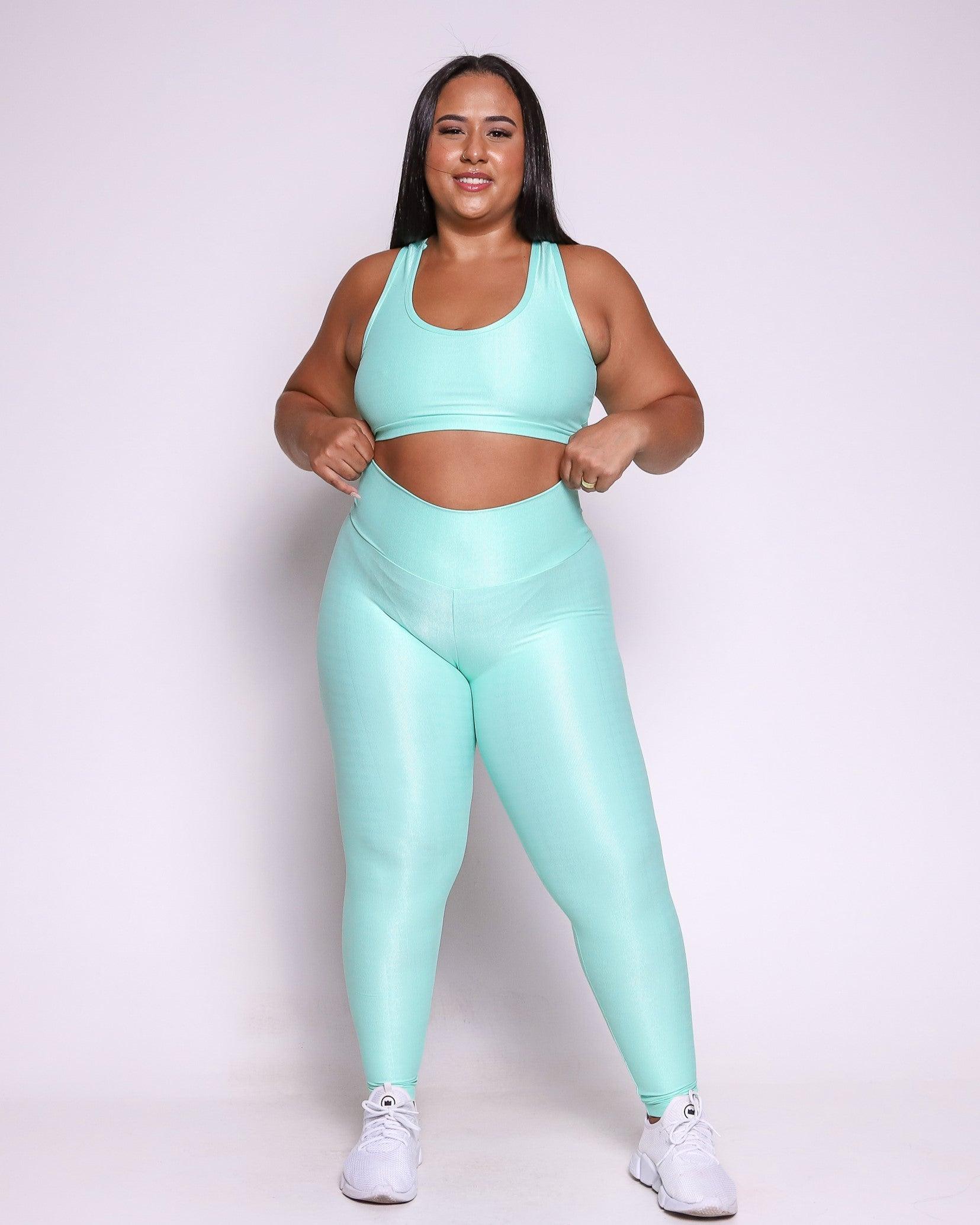 Conjunto Legging Curve Plus Size Verde Menta + Top Nadador