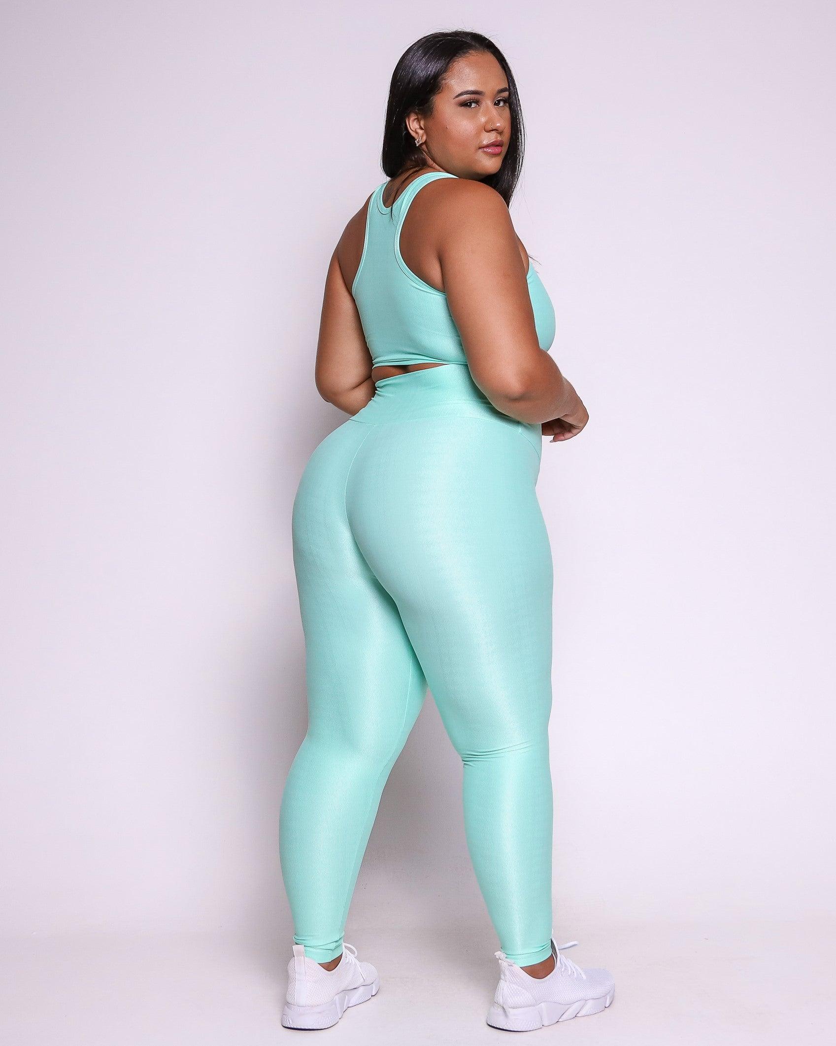 Conjunto Legging Curve Plus Size Verde Menta + Top Nadador