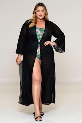 Saída de Praia Plus Size Longa Preta