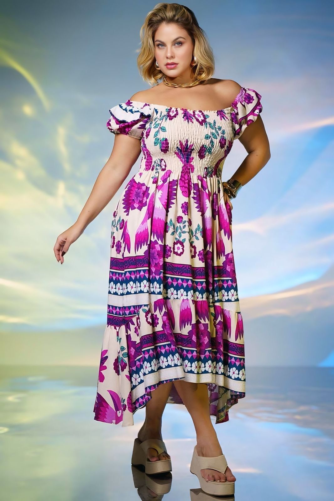 Vestido Estampado Plus Size Corpo em Lastex - BlackWeek